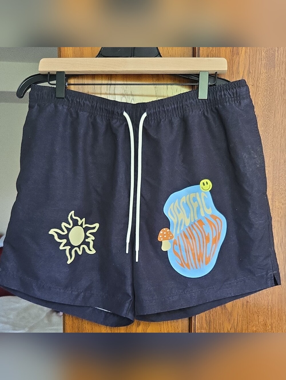 Pac Sun Black Graphic Swim Shorts with Sunny Prints